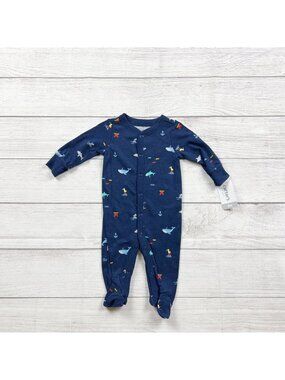 Carter's Baby Boys Navy Ocean Theme Snap Footed Sleeper Pajamas NWT 0-3 Months